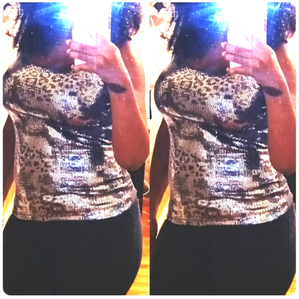 Leopard Print Sequin Tank Top